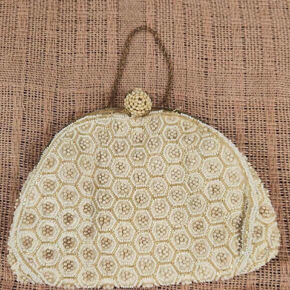 Elegant Cream Hand Beaded Clutch - Picture 1 of 8